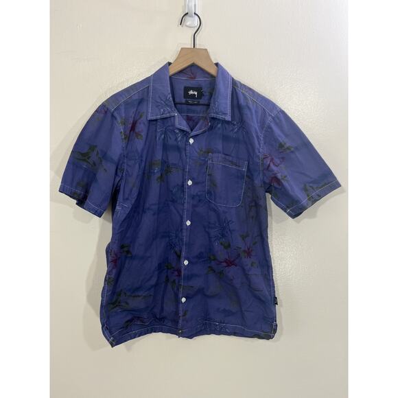 Stussy Y2K USA Hawaiian Shirt Street Tech Gorpcore Skater Palm M Vacay Resort - Picture 1 of 15